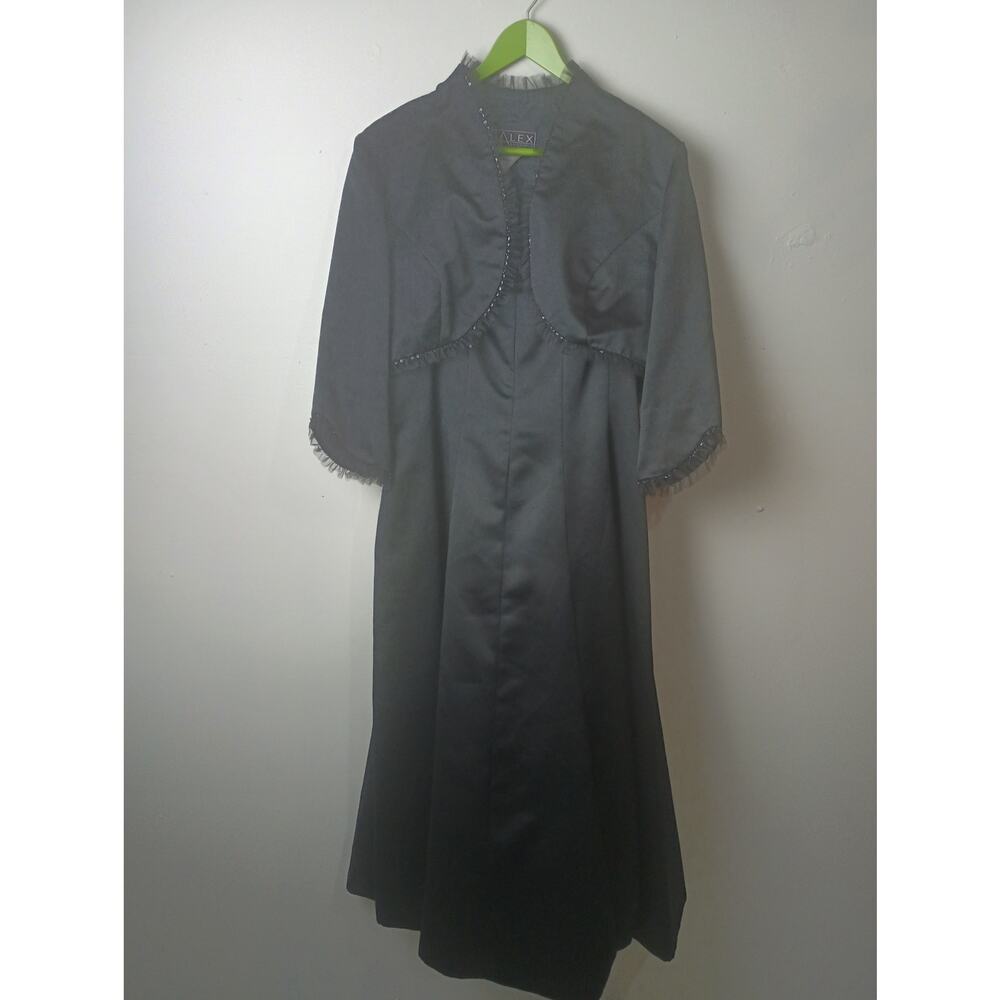 Alex Evenings 90s Vintage Prom Dress Formal Gown Black Ruffle withβ Jacket 14